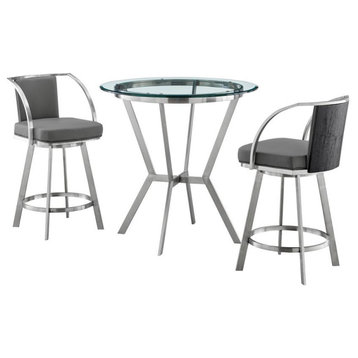 Naomi and Livingston 3-Piece Counter Height Dining Set in Brushed Stainless...