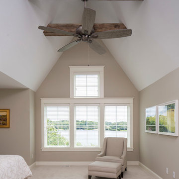 Reclaimed Weathered Antique Wood Box Beams on Vaulted Bedroom Ceiling