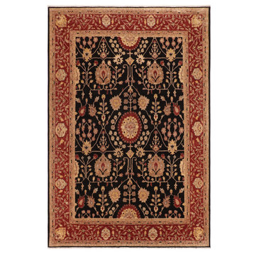 Shabby Chic Ziegler Krista Black Red Hand-Knotted Wool Rug - 10'1'' x 14'0''