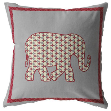 Light Elephant Double Sided Suede Pillow, Zippered, Red on Gray
