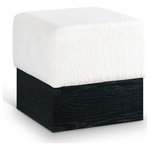 Meridian Furniture - Havre Upholstered Ottoman, Cream, Velour Fur Fabric, Black Finish - Effortlessly chic, the Havre cream velour fur fabric upholstered ottoman adds a luxurious and modern touch to any room. Wrapped in sumptuous velour fur fabric, this ottoman offers an ultra-soft feel and a sleek look with its rich black wooden base. Its compact yet plush design makes it a versatile piece-ideal as a footrest, extra seating, or a stylish accent.