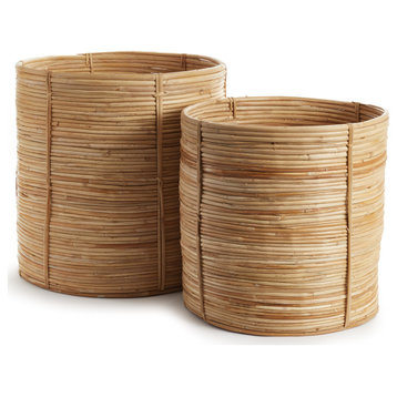 Cane Rattan Round Tree Baskets, Set of 2
