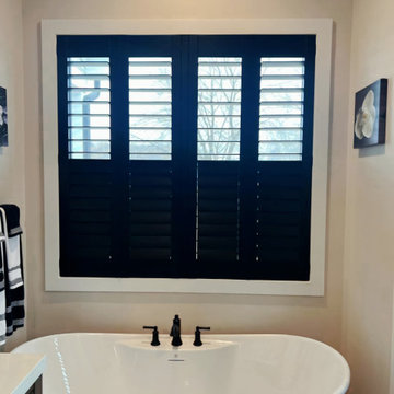 BLACK PLANTATION SHUTTERS - BLACK WINDOWS - FARMHOUSE