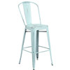 Brimmes 30" Metal Barstool Distressed Green-Blue With Curved Vertical Slat