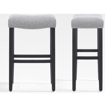 WestinTrends 2PC 29" Upholstered Saddle Seat Bar Stool Set, Counter Stools, Gray