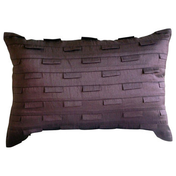Purple Art Silk 12"x14" Solid Color Pintucks Pillows Cover, Plum Stripe