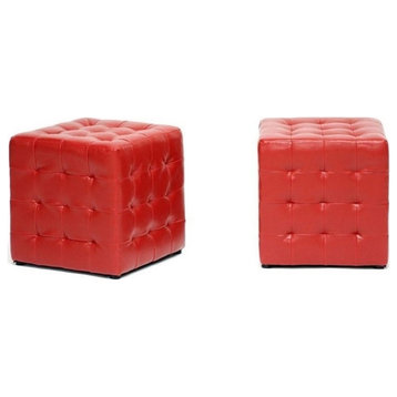 Bowery Hill Modern Cube Ottoman in Red (Set of 2)