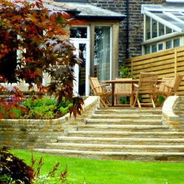 Yorkshire Stone Garden Terrace with Curved Steps