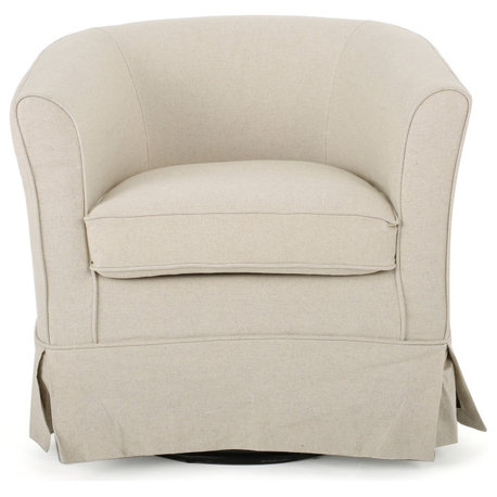 GDF Studio Hamilton Fabric Swivel Chair With Loose Cover, Natural