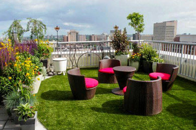 Inspiration for a mid-sized tropical drought-tolerant and partial sun rooftop landscaping in Toronto.