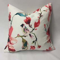 KH Window Fashions, Inc. - Watercolor Flowers and Bird Motif PIllow - Decorative Pillows