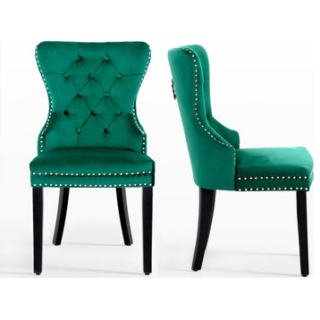 Velvet Upholstered Tufted Dining Chairs (Set of 2) for Kitchen Home, Dark Green