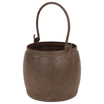 Antique Style Welded Iron Water Pot With Detachable Handle from India