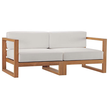 Upland Outdoor Patio Teak Wood 2-Piece Sectional Sofa Loveseat, Natural White