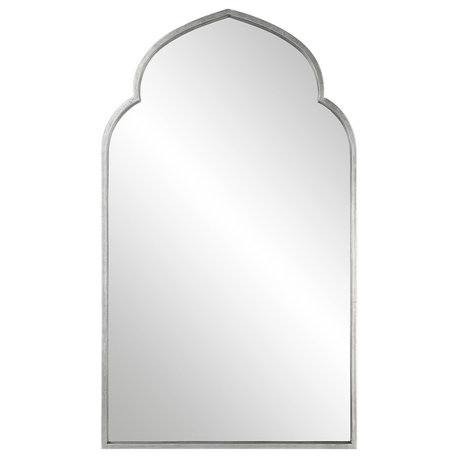 38" Wood Wall Mirror, Moroccan Style, Antique Silver