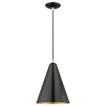 Livex Lighting - Dulce 1-Light Shiny Black Cone Pendant, Polished Chrome Accents - Featuring a clean and crisp modern look. This pendant makes a contemporary statement with the smooth cone shape of the shiny black exterior, it's perfect above a kitchen counter. A gleaming gold finish on the interior of the metal shade brings a refined touch of style.