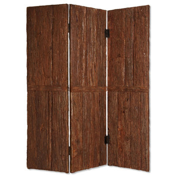 Benzara BM26473 Wooden Foldable 3 Panel Room Divider with Plank Style, Brown