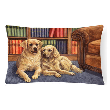 Golden Retrievers In The Library Fabric Decorative Pillow