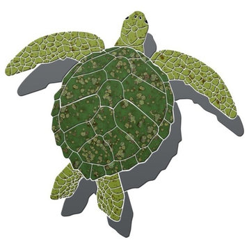 Sea Turtle 2 Ceramic Swimming Pool Mosaic 25"x23" with shadow, Green