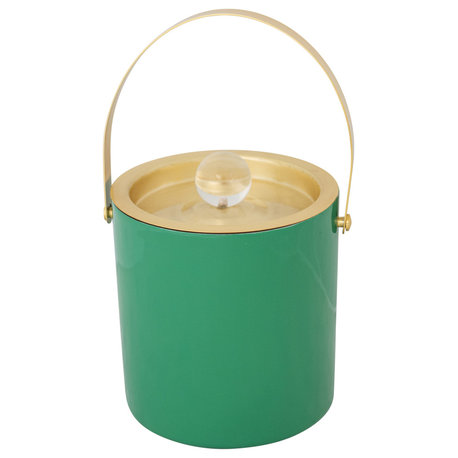 1.5-Quart Stainless Steel Ice Bucket, Lid, Knob, Gold Finish, Turquoise