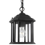 Generation Lighting - Kent 1-Light Outdoor Semi-Flush Convertible Pendant, Black - The Kent one light outdoor pendant fixture in black creates a warm and inviting welcome presentation for your home's exterior. Kent outdoor lighting fixtures by are crafted in die-cast aluminum for added durability to withstand harsh weather conditions. The traditional styling inspired by antique gas lanterns is offered in either Oxford Bronze with Clear Seeded glass  Black finish with Clear Beveled glass  and both finishes with Satin Etched glass. The assortment includes small and large one-light outdoor wall lanterns (with a flat bottom)  as well as an additional design of small and large one-light outdoor wall lanterns (with finial on top and bottom) which can be mounted up or down  a one-light outdoor semi-flush convertible pendant and a one-light outdoor post lantern. Both incandescent lamping and ENERGY STAR-qualified LED lamping (for those fixtures with the Satin Etched glass) are available for most of the fixtures  and some can easily convert to LED by purchasing LED replacement lamps sold separately.