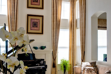 Example of a large classic enclosed light wood floor living room design in San Francisco with white walls