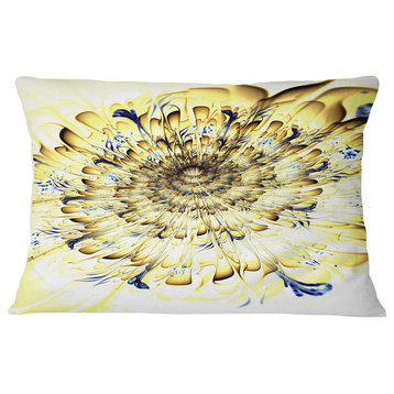 Light Yellow Digital Art Fractal Flower Floral Throw Pillow, 12"x20"
