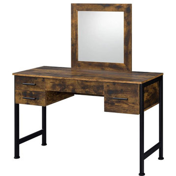 ACME Juvanth Wooden Vanity Desk and Mirror in Rustic Oak and Black