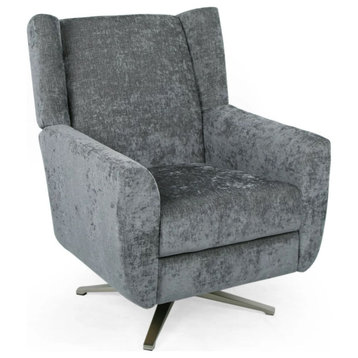 Swiveling Accent Chair, Light Champagne Base With Padded Seat and Wingback, Gray