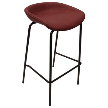 LeisureMod Servos Barstool With Faux Leather Seat and Iron Frame, Bordeaux