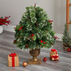3' Holiday Lit Snow Tip Greenery, Berry & Pinecone Faux Plant W/ 100 Lights