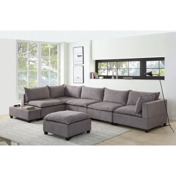 Madison Sectional Sofa and USB Storage Console Table, Light Gray