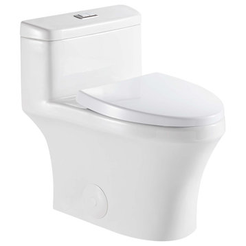 Fine Fixtures Dual-Flush Elongated One-Piece Toilet, White
