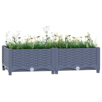 vidaXL Planter Raised Flower Bed with Rattan Look Plant Box Gray Polypropylene