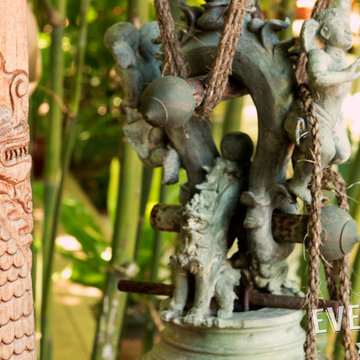 Hand-Carved Dragon Bell Stand Made of Ipe Wood