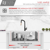 STYLISH 32"L x 18"W Stainless Steel Low Divider Undermount Kitchen Sink