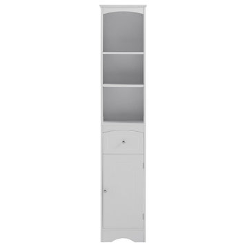 67" Wood 1-door Bathroom Cabinet with Adjustable Shelves, White