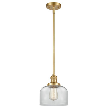 Large Bell 1 Light Mini Pendant, Satin Gold, Clear