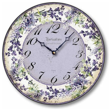 Vintage-Style Lilacs and Lavender Clock, 12 Inch Diameter