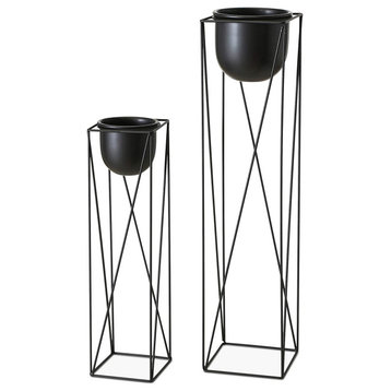 2 Piece Tall Plant Pots and Stand