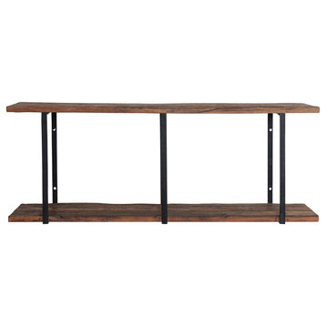 55 Inches Reclaimed Wood and Metal 2-Tier Wall Shelf, Natural and Black