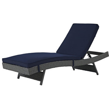 Patio Chaise Lounge, Aluminum Frame With Rattan Cover & Padded Seat