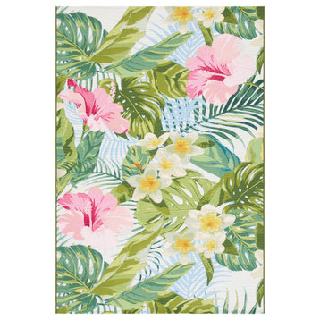 Barbados Bar516X Tropical Floral Country Rug, Green and Pink, 8'0"x10'5"