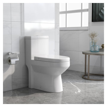 Small Compact Toilet Tiny One-Piece Elongated Toilet, Dual Flush, 0.8/1.28 GPF
