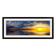 "Panoramic Sunset With Beautiful Yellow Clouds" Black Framed Art Print, 56"x2
