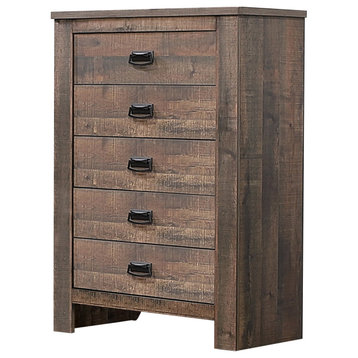 Tall Vertical Dresser, Rough Sawn Weathered Oak Finish and 5 Storage Drawers