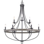 Progress Lighting - Gulliver Collection Nine-Light Chandelier, Graphite - The nine-light chandelier in the Gulliver Collection features arching and delicate details that curve to create an airy design. Dual toned frame color combinations in a Graphite finish with weathered oak accents The hand painted wood grained texture complements Rustic and Modern Farmhouse home decor, as well as Urban Industrial and Coastal interior settings.