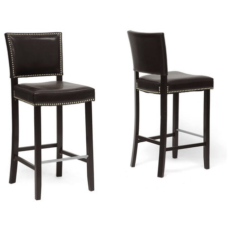 Aries Dark Brown Modern Bar Stool With Nail Head Trim, Set of 2