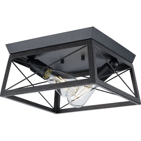 Briarwood 2-Light Farmhouse Flush Mount Ceiling Light, Cerused Black