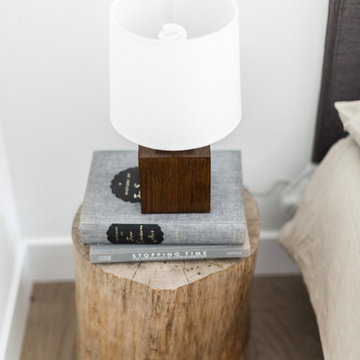 Tree Trunk Nightstand with Wood Lamp, Gray Books